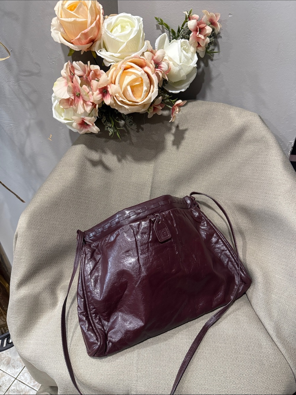 Leather Crossbody Bag in Deep Burgundy - Unbranded
